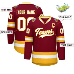 Crimson White-Gold Classic Style Hockey Jersey 2