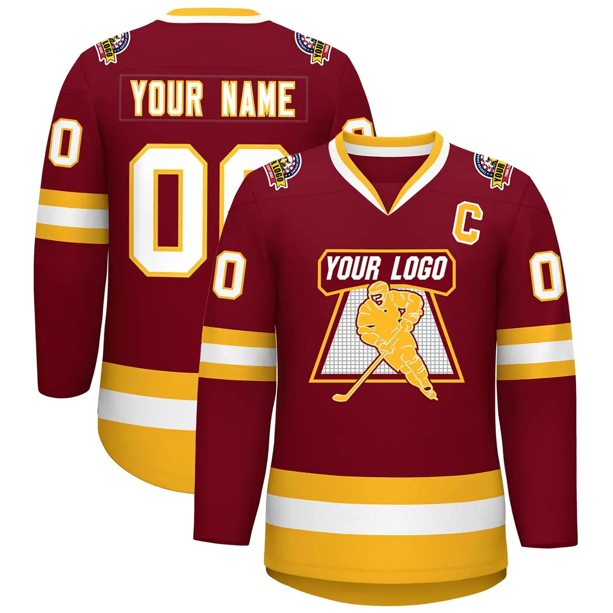 Crimson White-Gold Classic Style Hockey Jersey