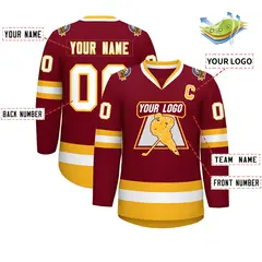 Crimson White-Gold Classic Style Hockey Jersey 2