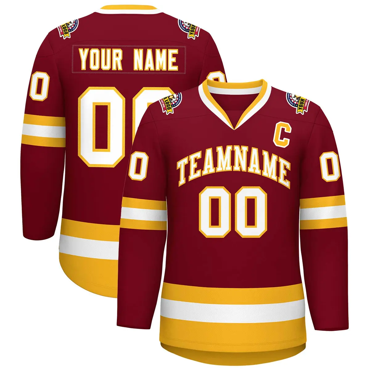 Crimson White-Gold Classic Style Hockey Jersey