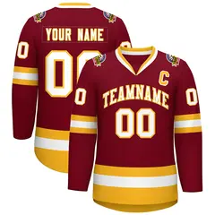 Crimson White-Gold Classic Style Hockey Jersey 1