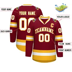 Crimson White-Gold Classic Style Hockey Jersey 2