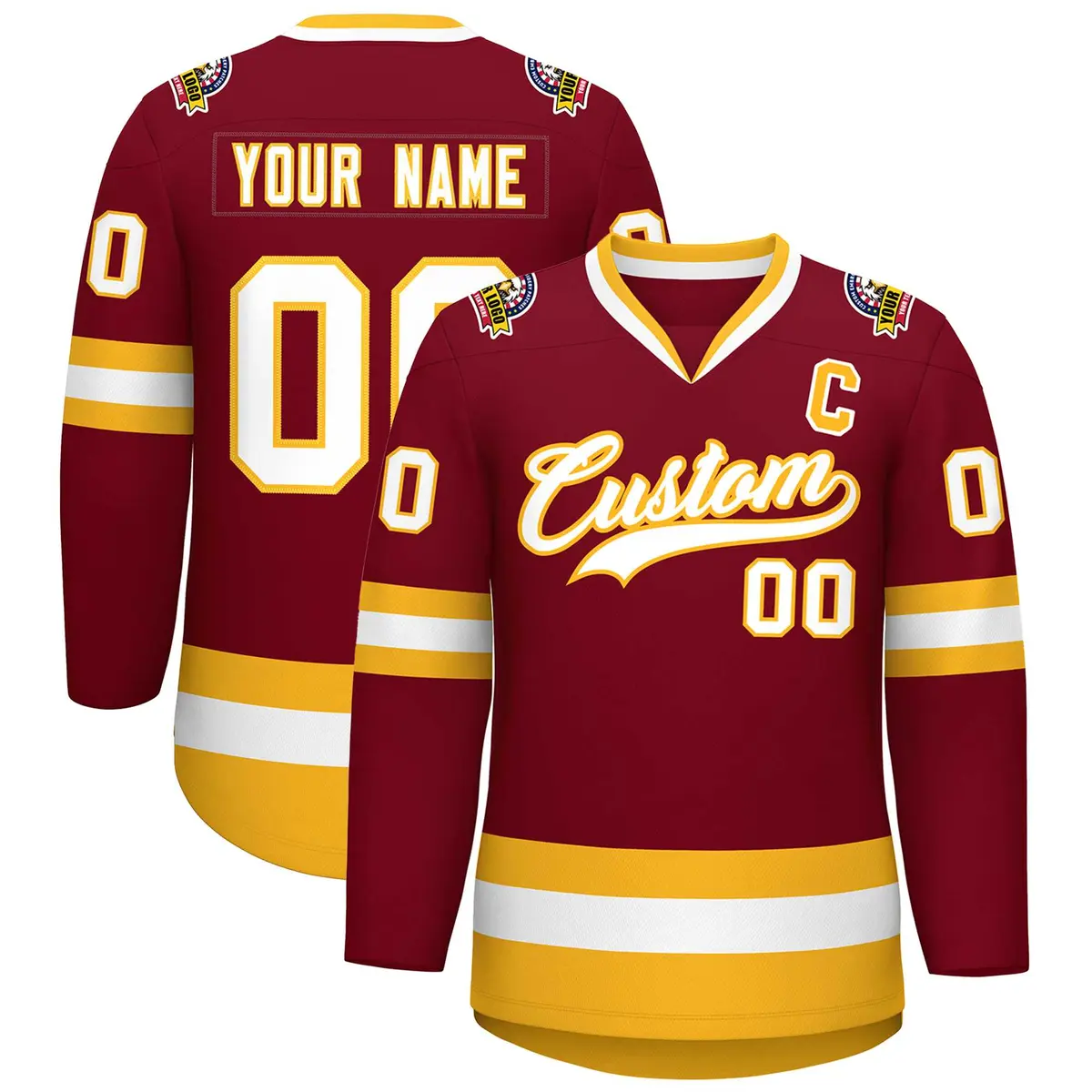 Crimson White-Gold Classic Style Hockey Jersey