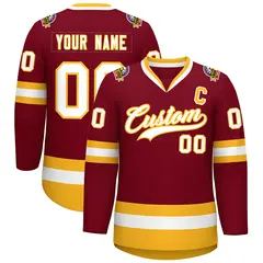 Crimson White-Gold Classic Style Hockey Jersey 1