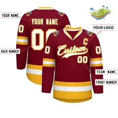 Crimson White-Gold Classic Style Hockey Jersey 2