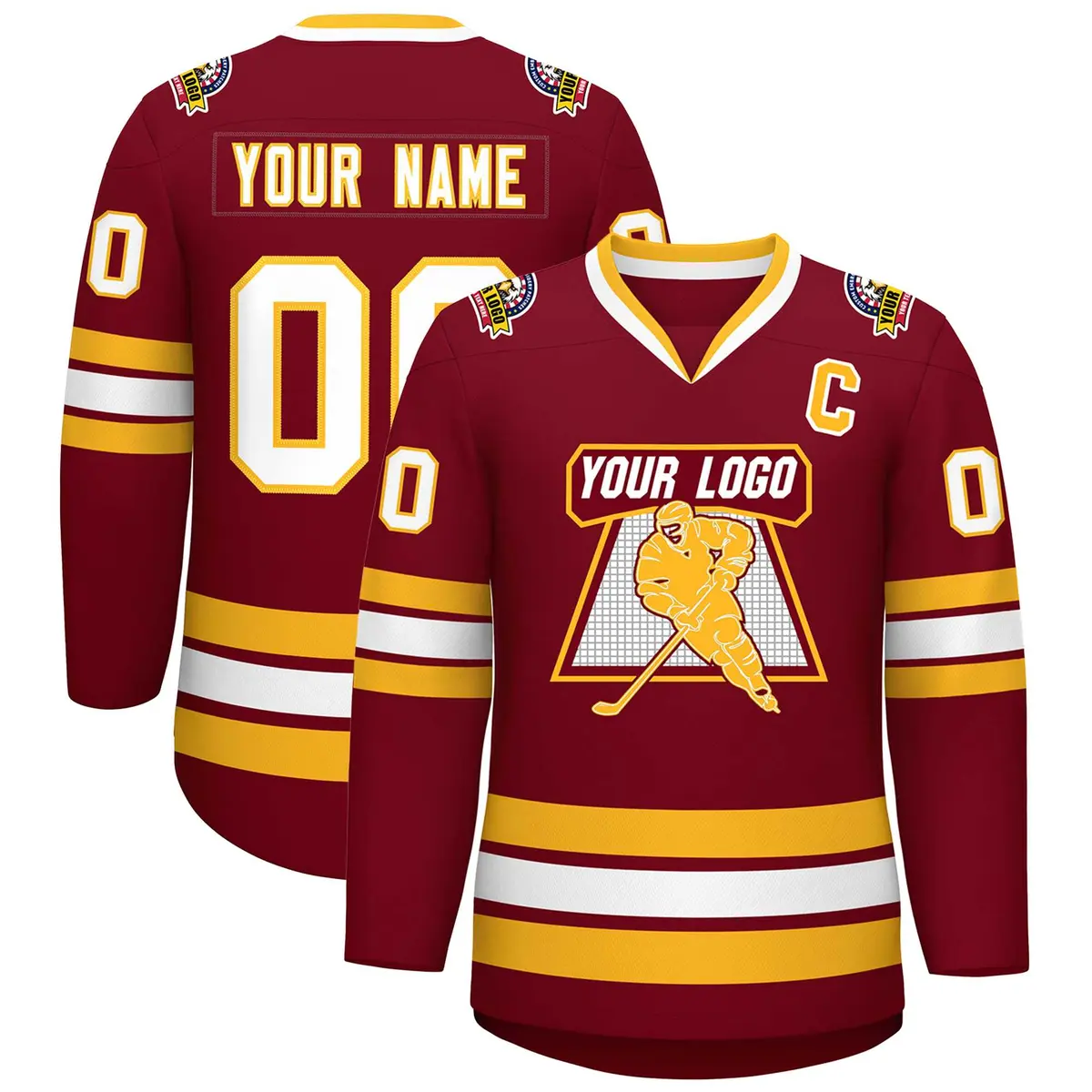Crimson White-Gold Classic Style Hockey Jersey
