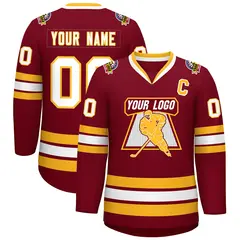 Crimson White-Gold Classic Style Hockey Jersey 1