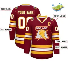 Crimson White-Gold Classic Style Hockey Jersey 2