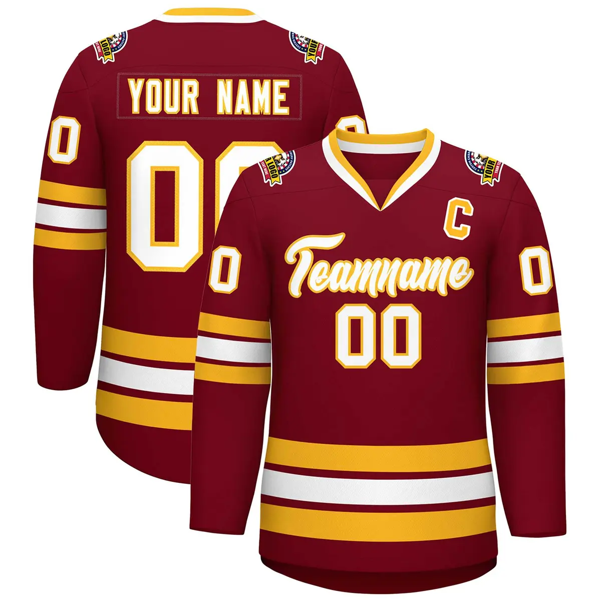 Crimson White-Gold Classic Style Hockey Jersey