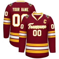 Crimson White-Gold Classic Style Hockey Jersey 1