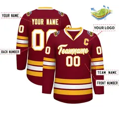 Crimson White-Gold Classic Style Hockey Jersey 2