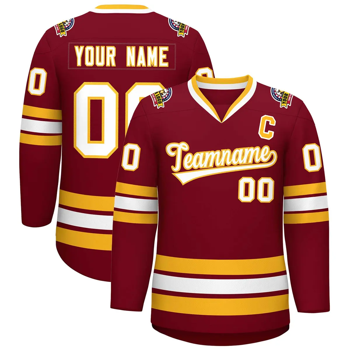 Crimson White-Gold Classic Style Hockey Jersey