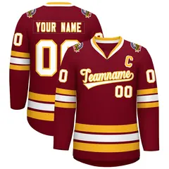 Crimson White-Gold Classic Style Hockey Jersey 1