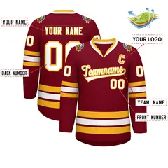 Crimson White-Gold Classic Style Hockey Jersey 2
