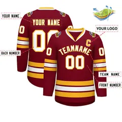 Crimson White-Gold Classic Style Hockey Jersey 2