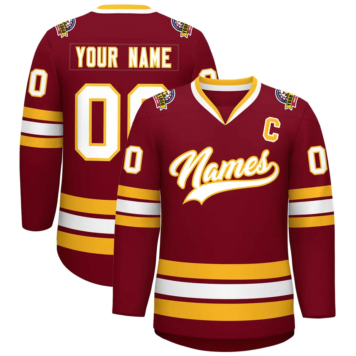 Crimson White-Gold Classic Style Hockey Jersey