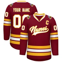 Crimson White-Gold Classic Style Hockey Jersey 1