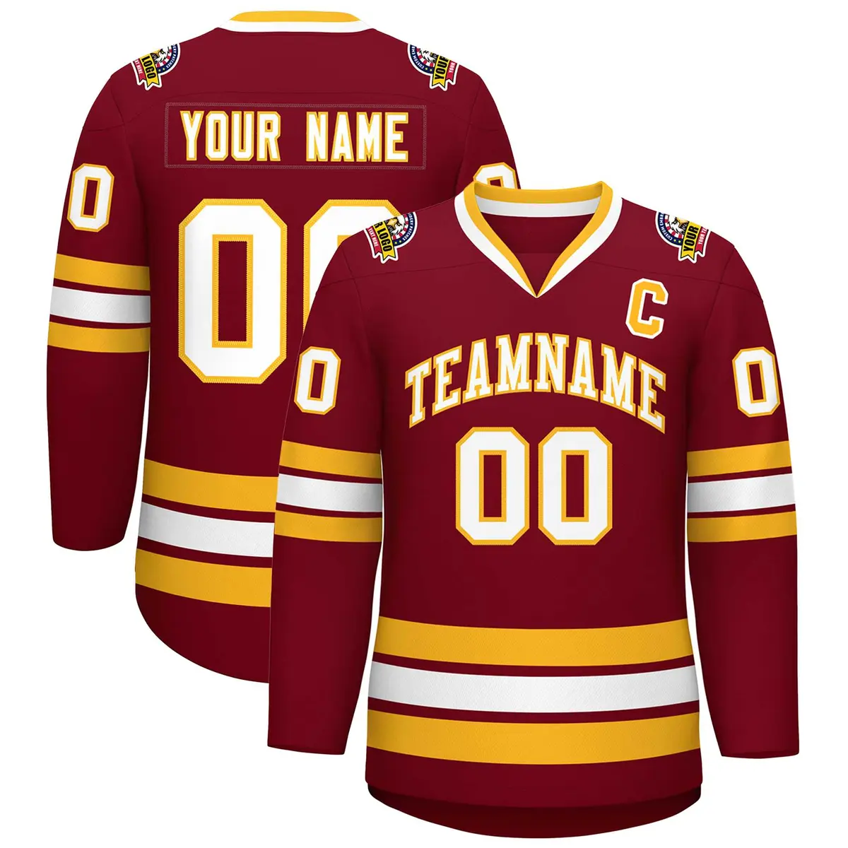 Crimson White-Gold Classic Style Hockey Jersey