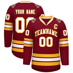 Crimson White-Gold Classic Style Hockey Jersey 1