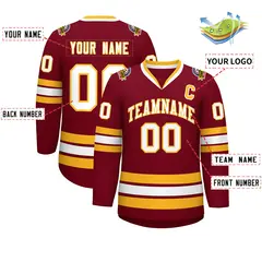 Crimson White-Gold Classic Style Hockey Jersey 2