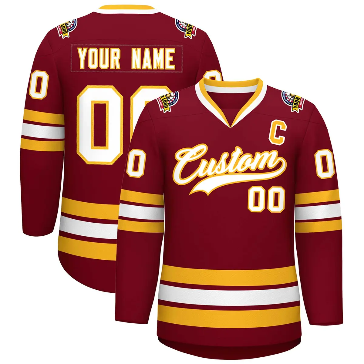 Crimson White-Gold Classic Style Hockey Jersey