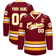 Crimson White-Gold Classic Style Hockey Jersey 1