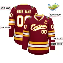 Crimson White-Gold Classic Style Hockey Jersey 2