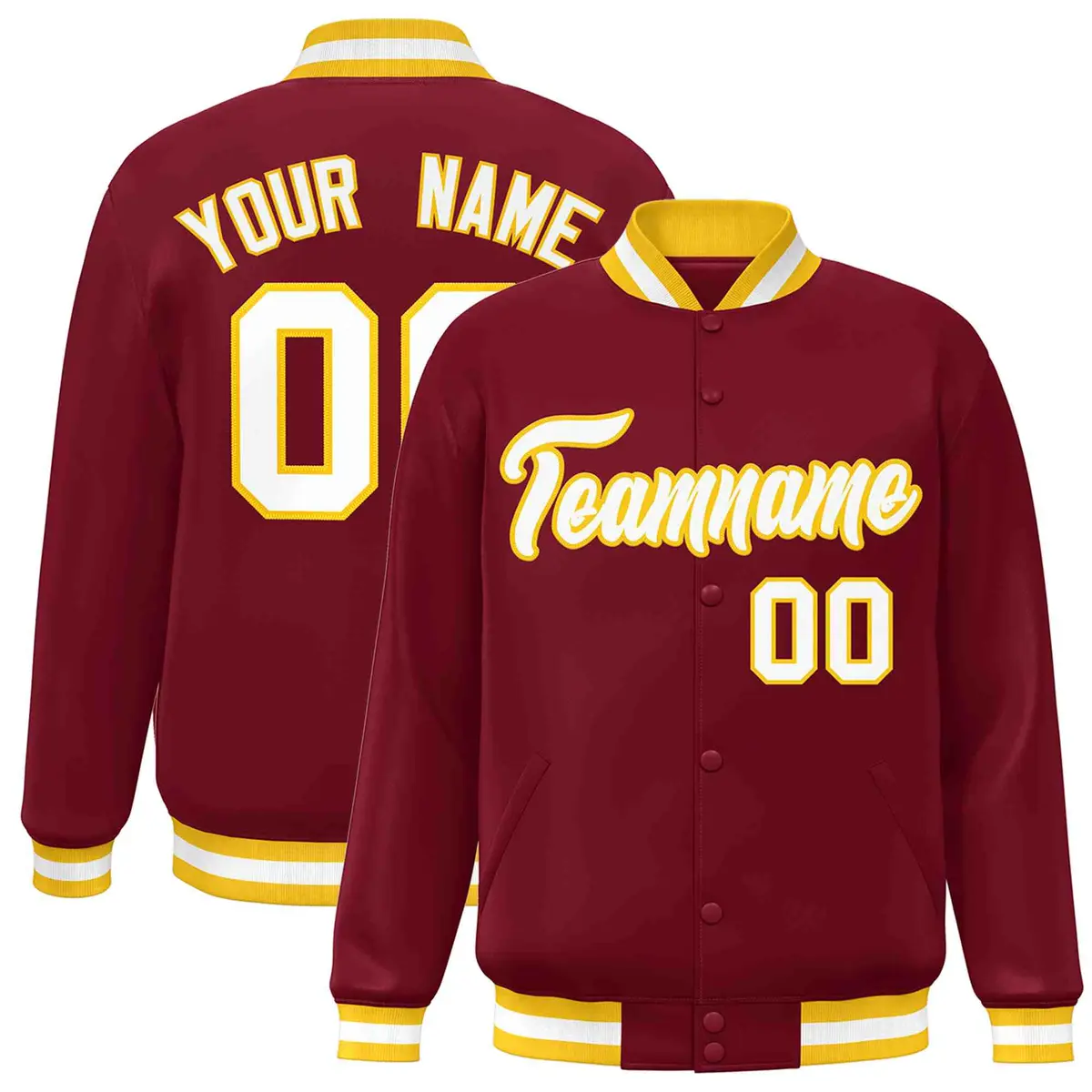 Crimson White-Gold Varsity Full-Snap Letterman Jacket