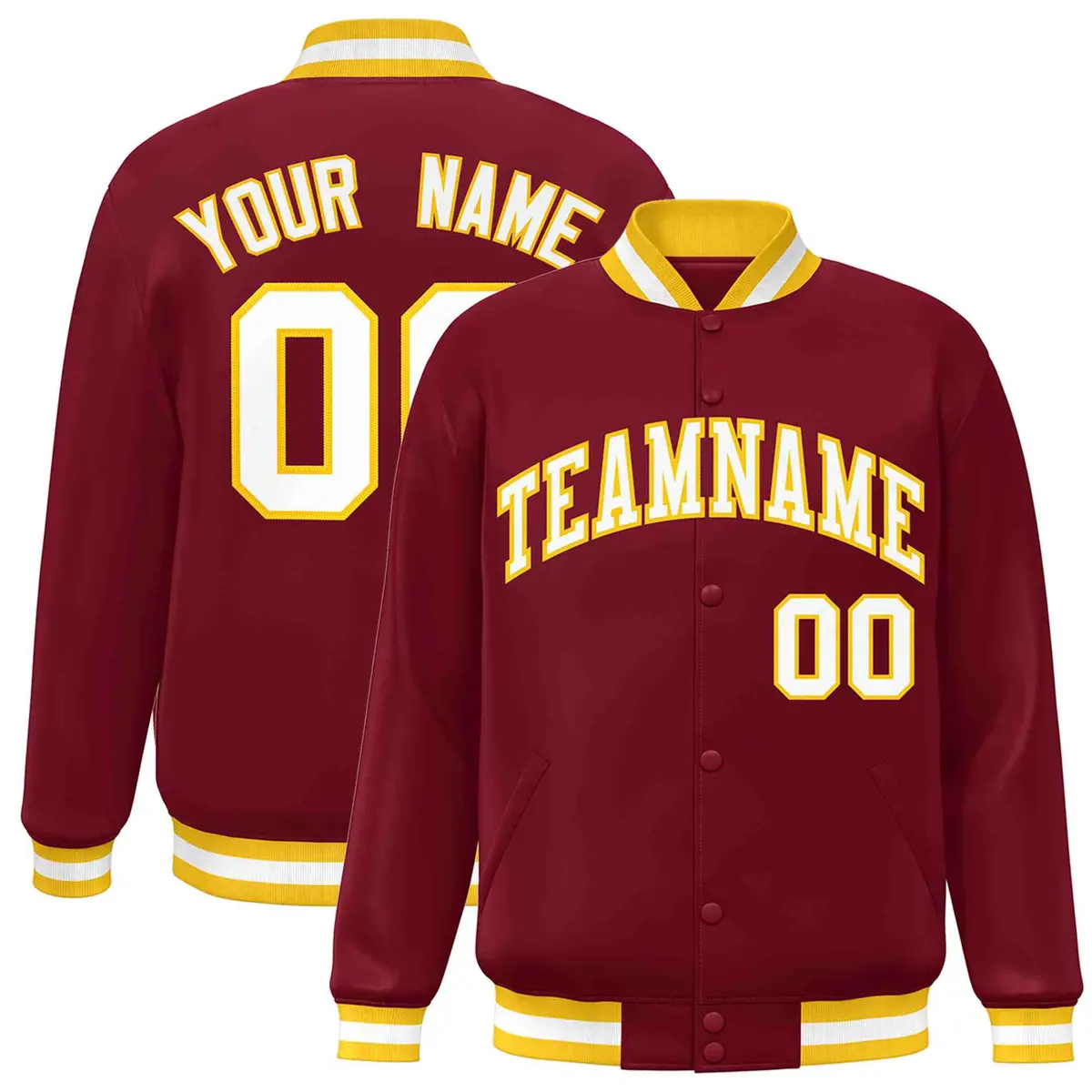 Crimson White-Gold Varsity Full-Snap Letterman Jacket