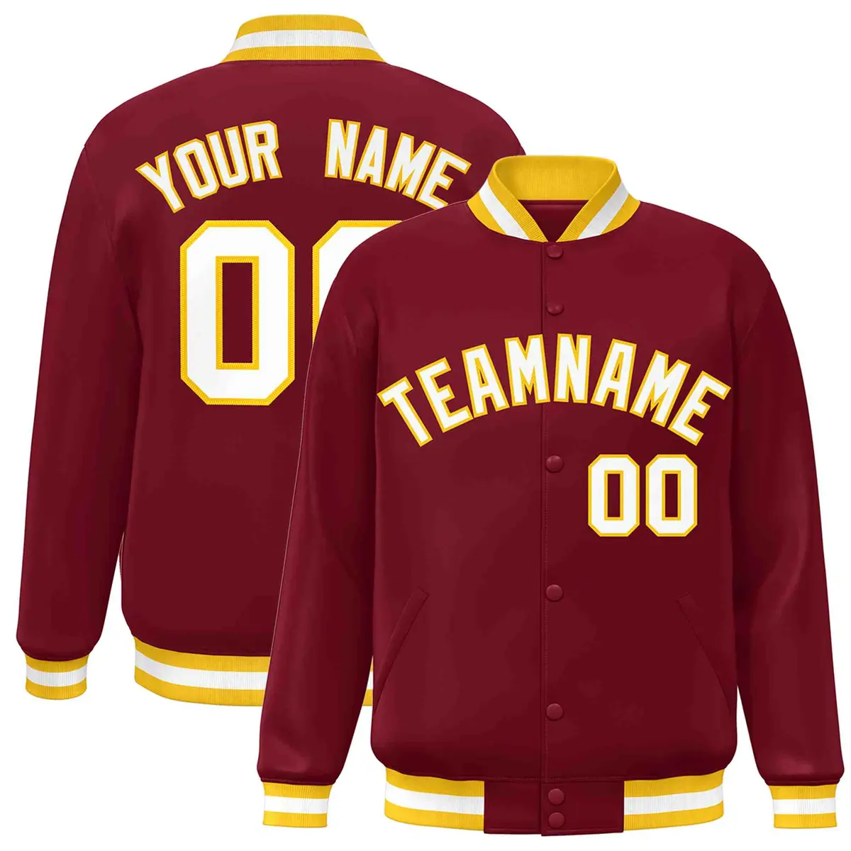 Crimson White-Gold Varsity Full-Snap Letterman Jacket