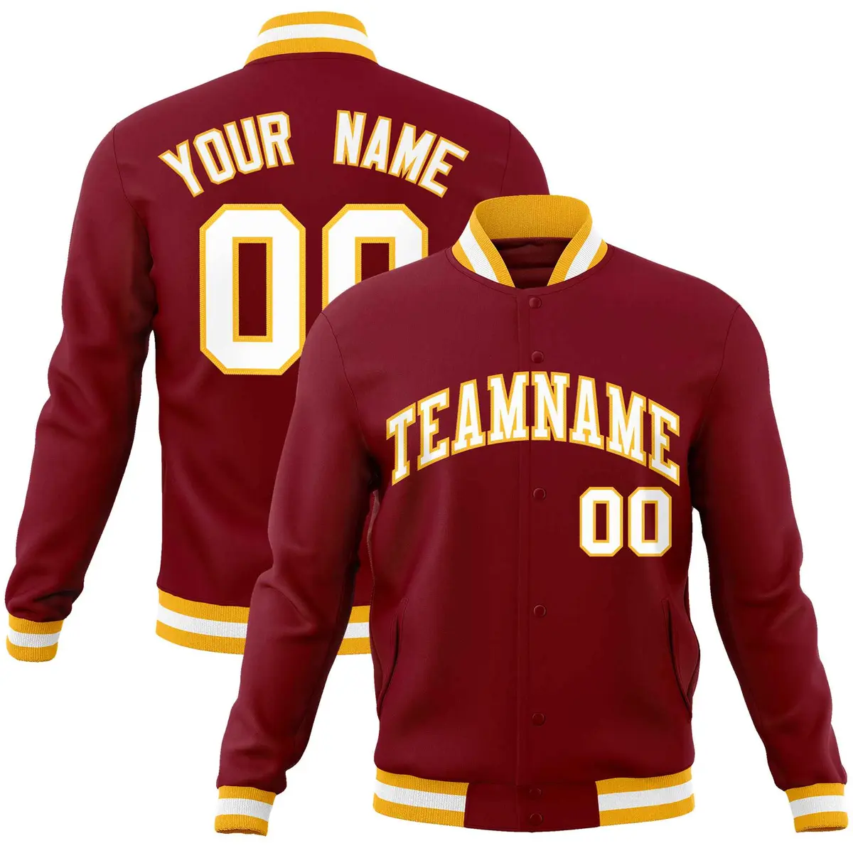 Crimson White-Gold Varsity Full-Snap Letterman Jacket