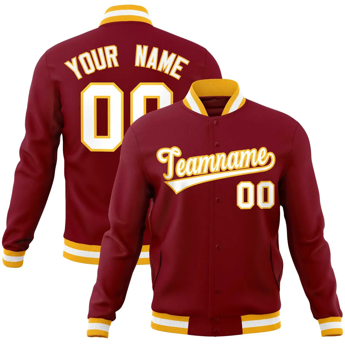 Crimson White-Gold Varsity Full-Snap Letterman Jacket