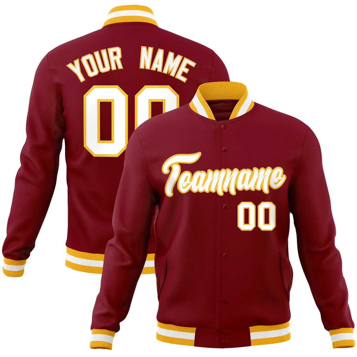 Crimson White-Gold Varsity Full-Snap Letterman Jacket