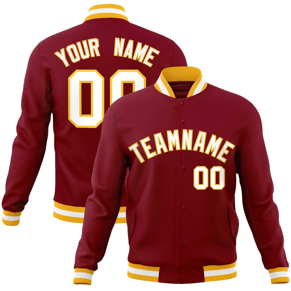 Crimson White-Gold Varsity Full-Snap Letterman Jacket