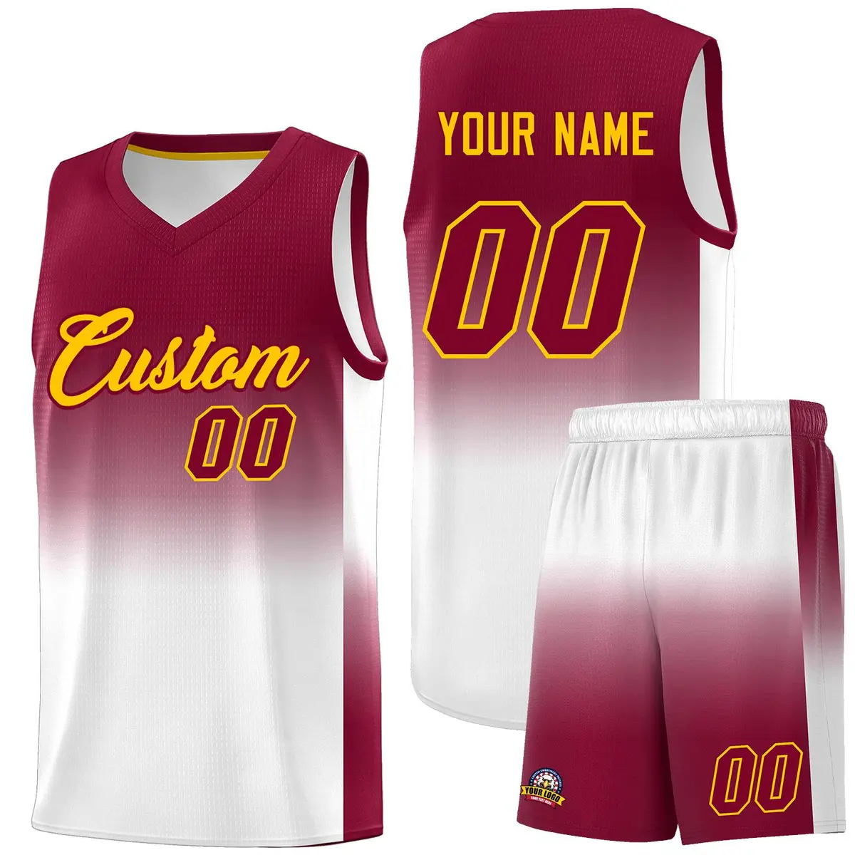Crimson White Gradient Sports Basketball Jersey
