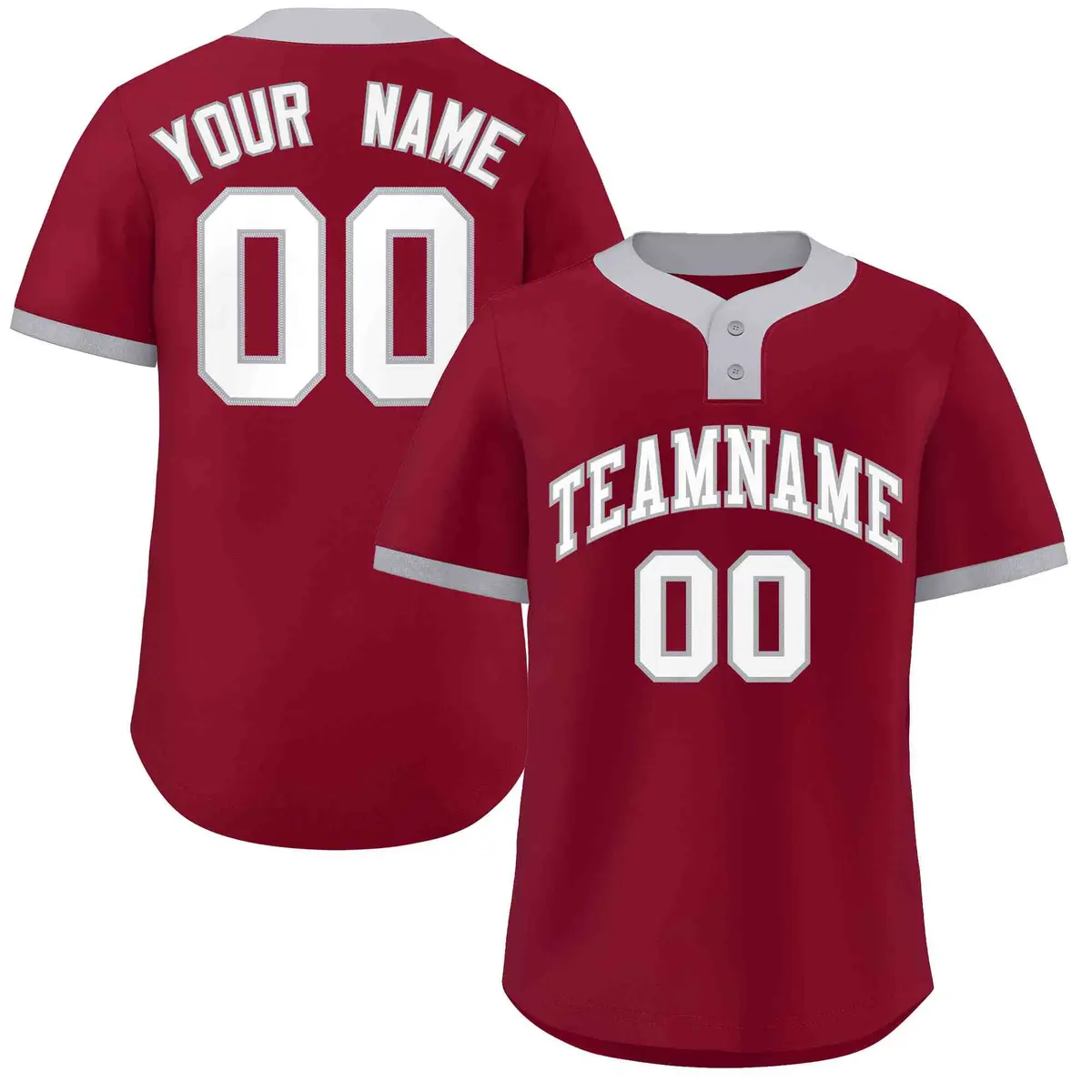 Crimson White-Gray Classic Style Two-Button Softball Jersey