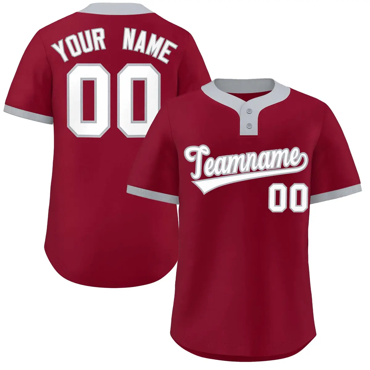 Crimson White-Gray Classic Style Two-Button Softball Jersey