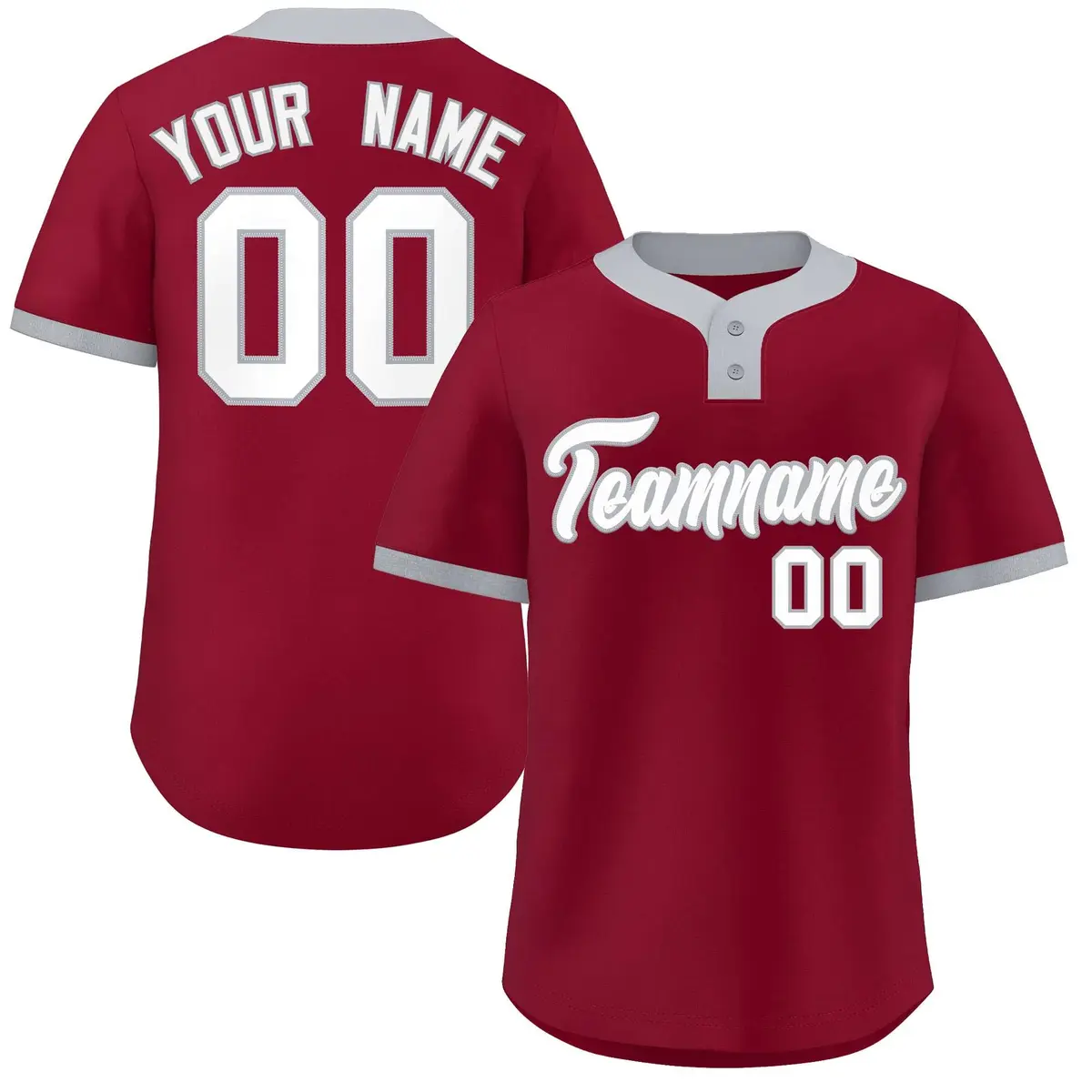 Crimson White-Gray Classic Style Two-Button Softball Jersey