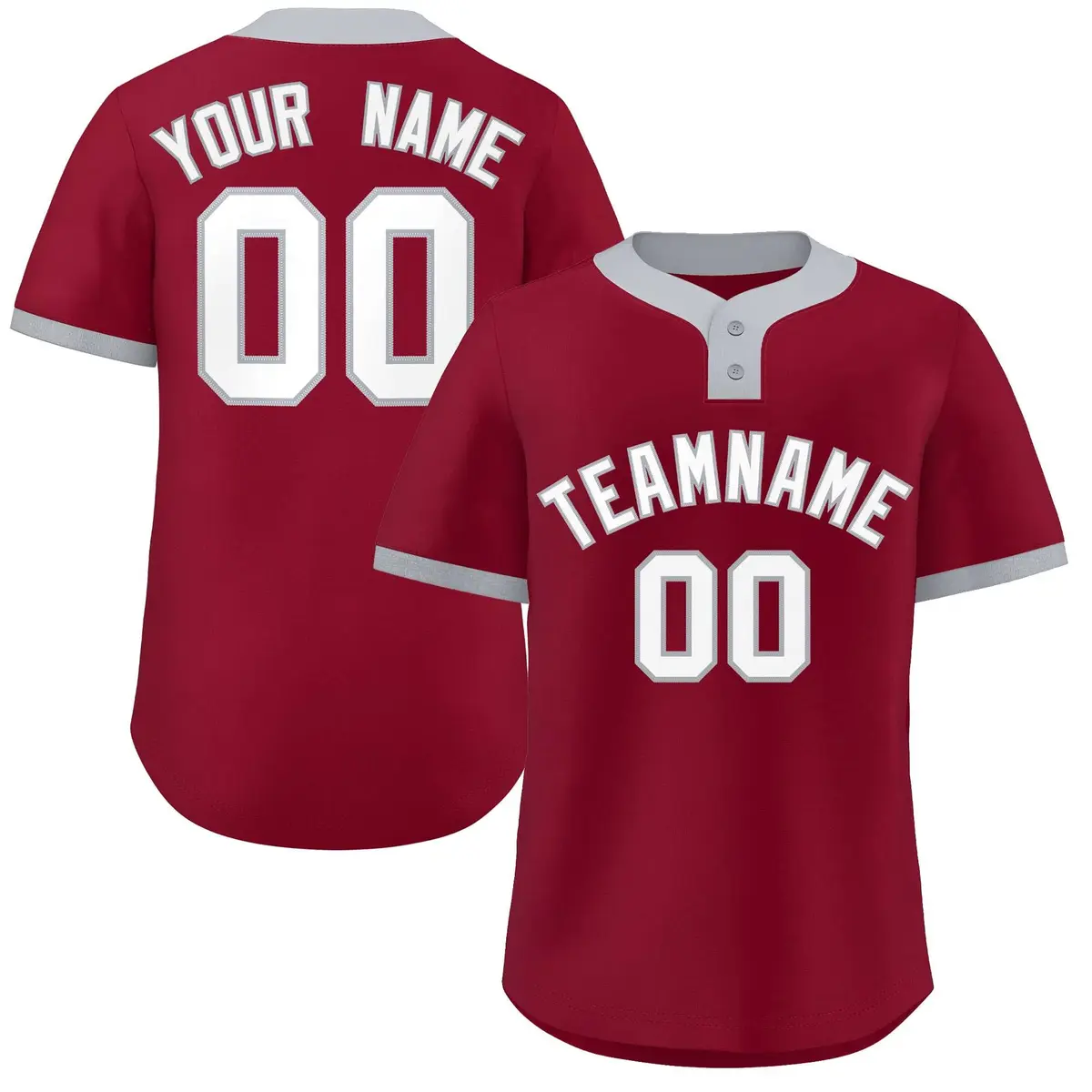 Crimson White-Gray Classic Style Two-Button Softball Jersey