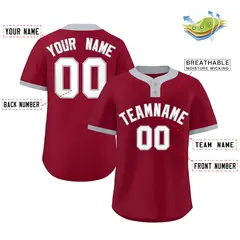 Crimson White-Gray Classic Style Two-Button Softball Jersey 2