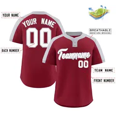 Crimson White-Gray Classic Style Two-Button Softball Jersey 2