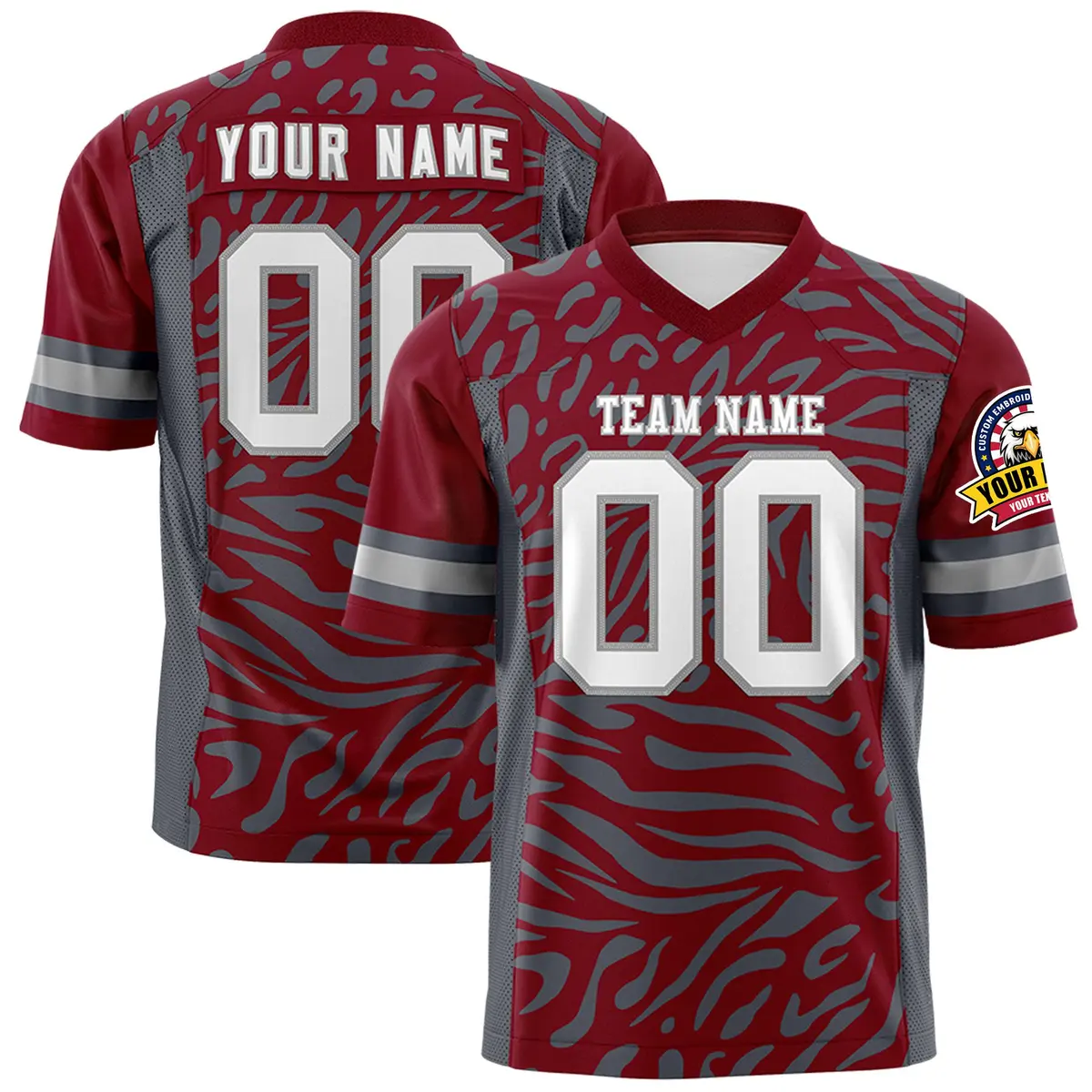 Crimson White-Gray Zebra Stripes Football Jersey