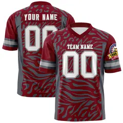 Crimson White-Gray Zebra Stripes Football Jersey 1