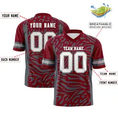 Crimson White-Gray Zebra Stripes Football Jersey 2