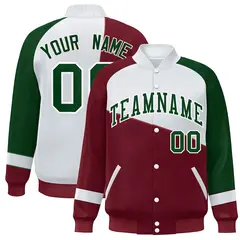 Crimson White-Green Color Block Varsity Full-Snap Baseball Jacket