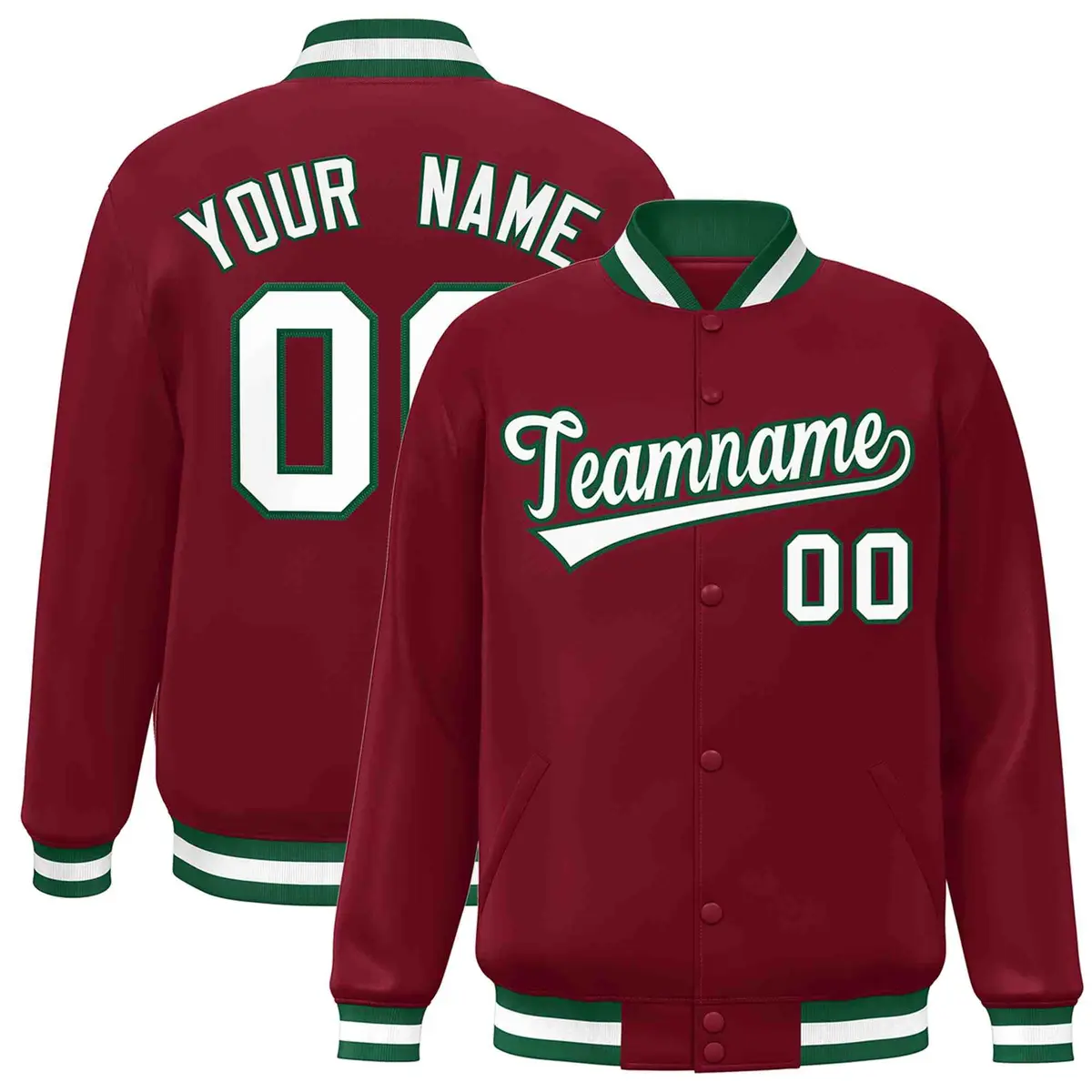 Crimson White-Green Varsity Full-Snap Letterman Jacket