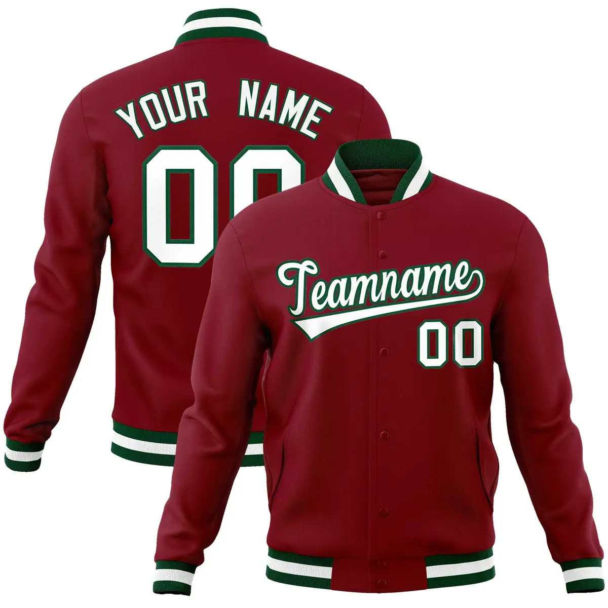 Crimson White-Green Varsity Full-Snap Letterman Jacket