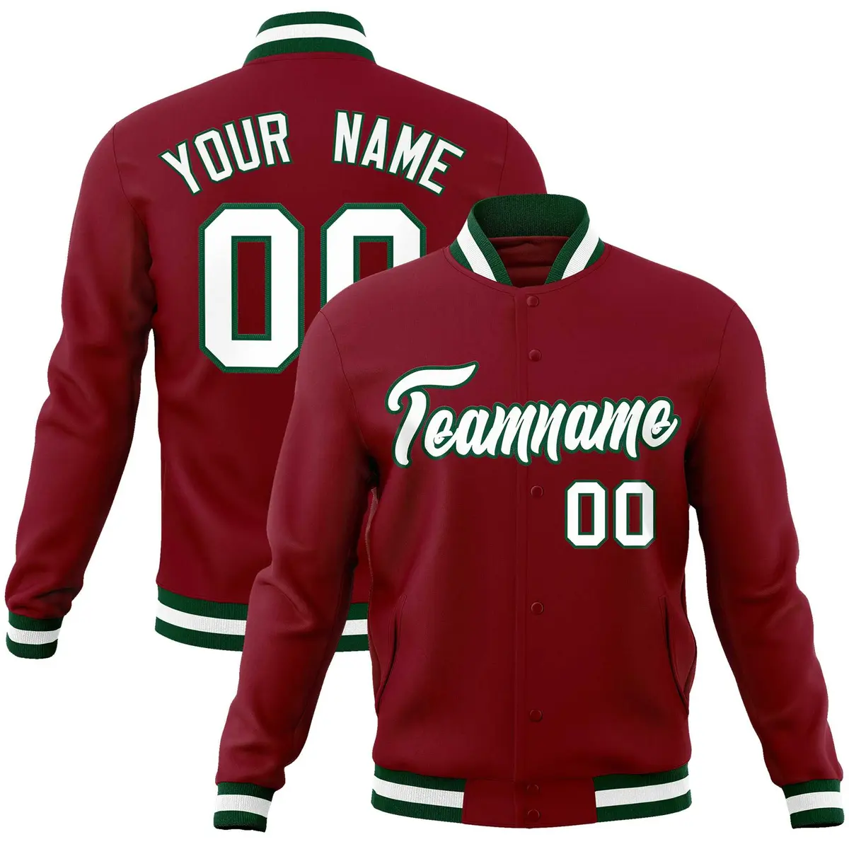 Crimson White-Green Varsity Full-Snap Letterman Jacket