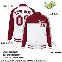 Crimson White K-Ribbon Raglan Color Block Full-Snap Letterman Jacket 2