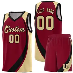 Crimson White-Khaki Color Block Basketball Jersey 1